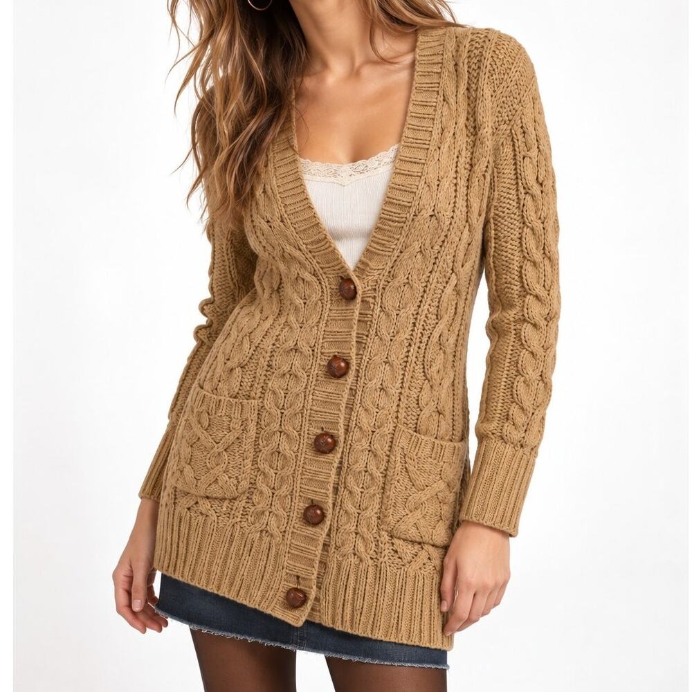 J. Crew Handknit Vintage Wool Rabbit Cashmere Cardigan Sweater Tan 73358 Size M